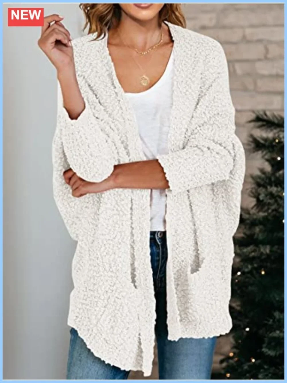 Chunky Popcorn Long Batwing Sleeve Cardigan Cozy Oversized Knit